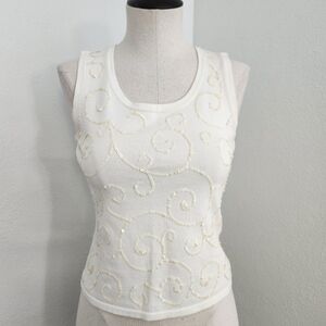 Jones New York Off White Sleeveless Sequence Top Size SP
